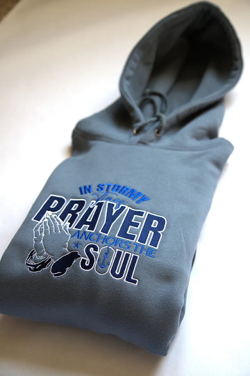 Blue Prayer Embroidered Hoodie | Unisex Prayer Apparel | Comfortable Fleece Pullover | Prayer Hoodie | Faith Over Fear Sweatshirt